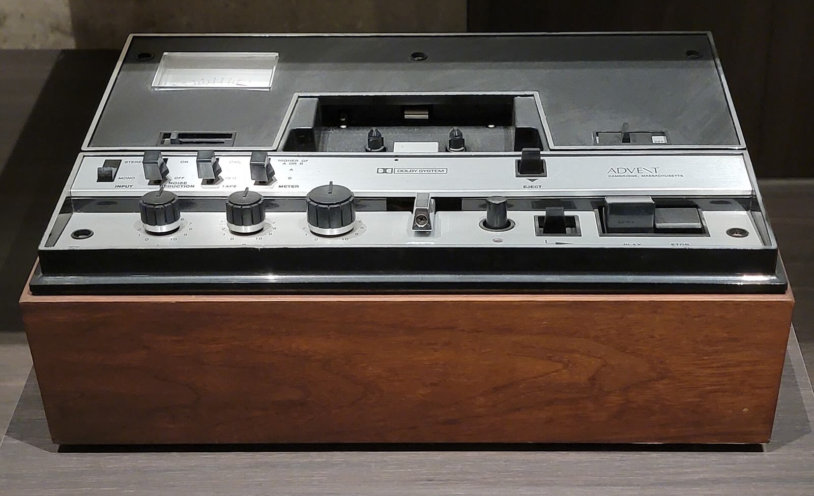 An Advent cassette deck with Dolby B noise reduction, around 1972, at the National Museum of American History