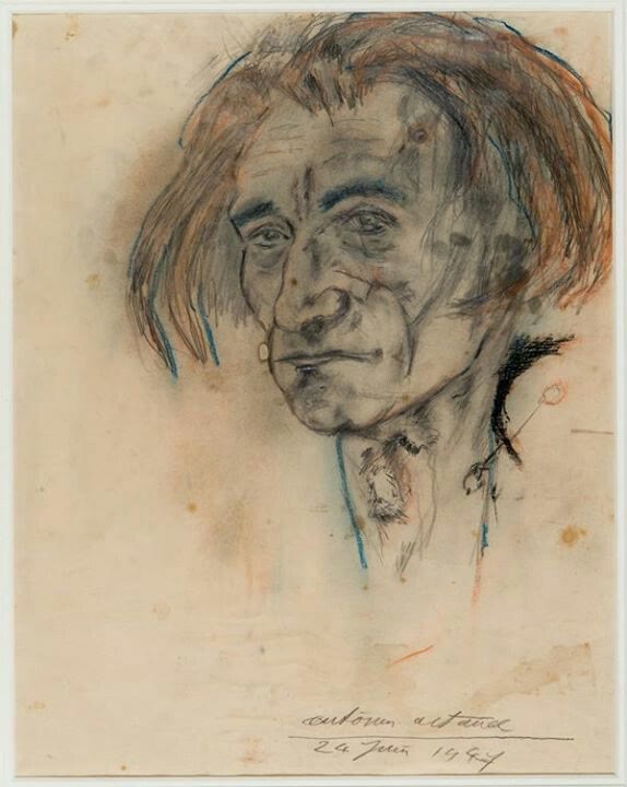 A self portrait drawn by Antonin Artaud in 1947