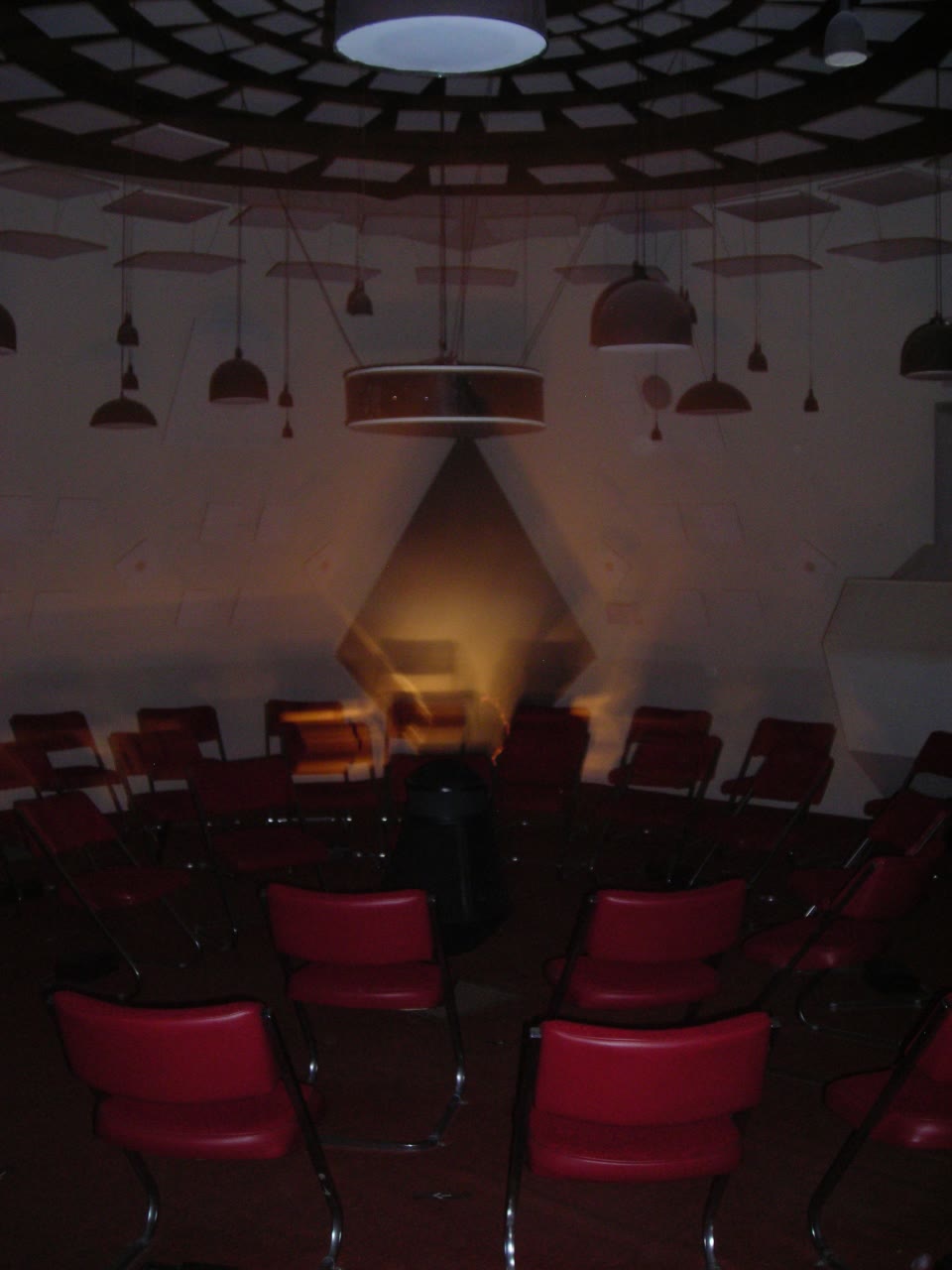 Darkened listening room of Audium, the sound-sculpted theater in San Francisco