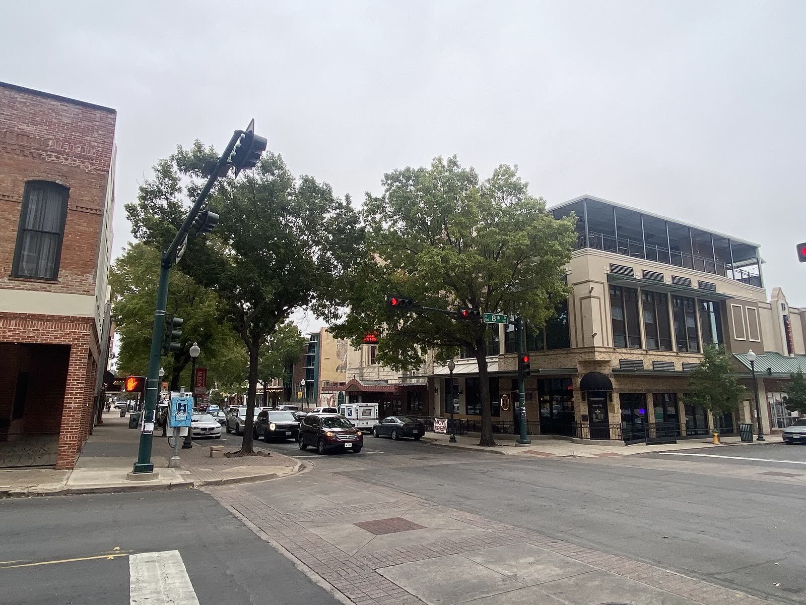 Commercial buildings along Austin Avenue at Eighth Street in downtown Waco, Texas