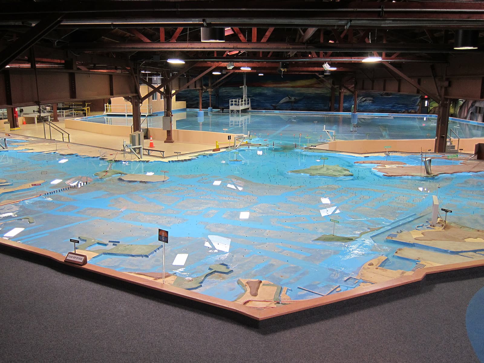The Bay Model's concrete surface looking across the modelled San Francisco Bay toward the Golden Gate