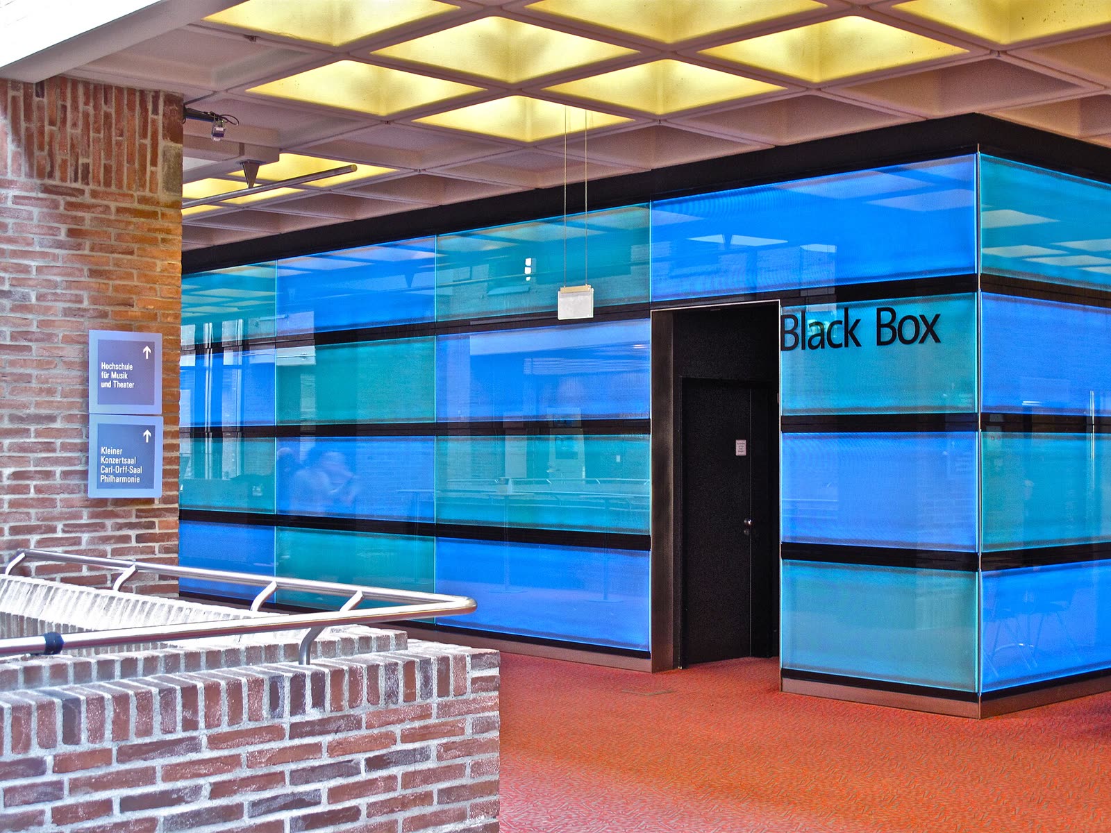 The Black Box hall at the Gasteig in Munich, a plain dark room for theatre and music