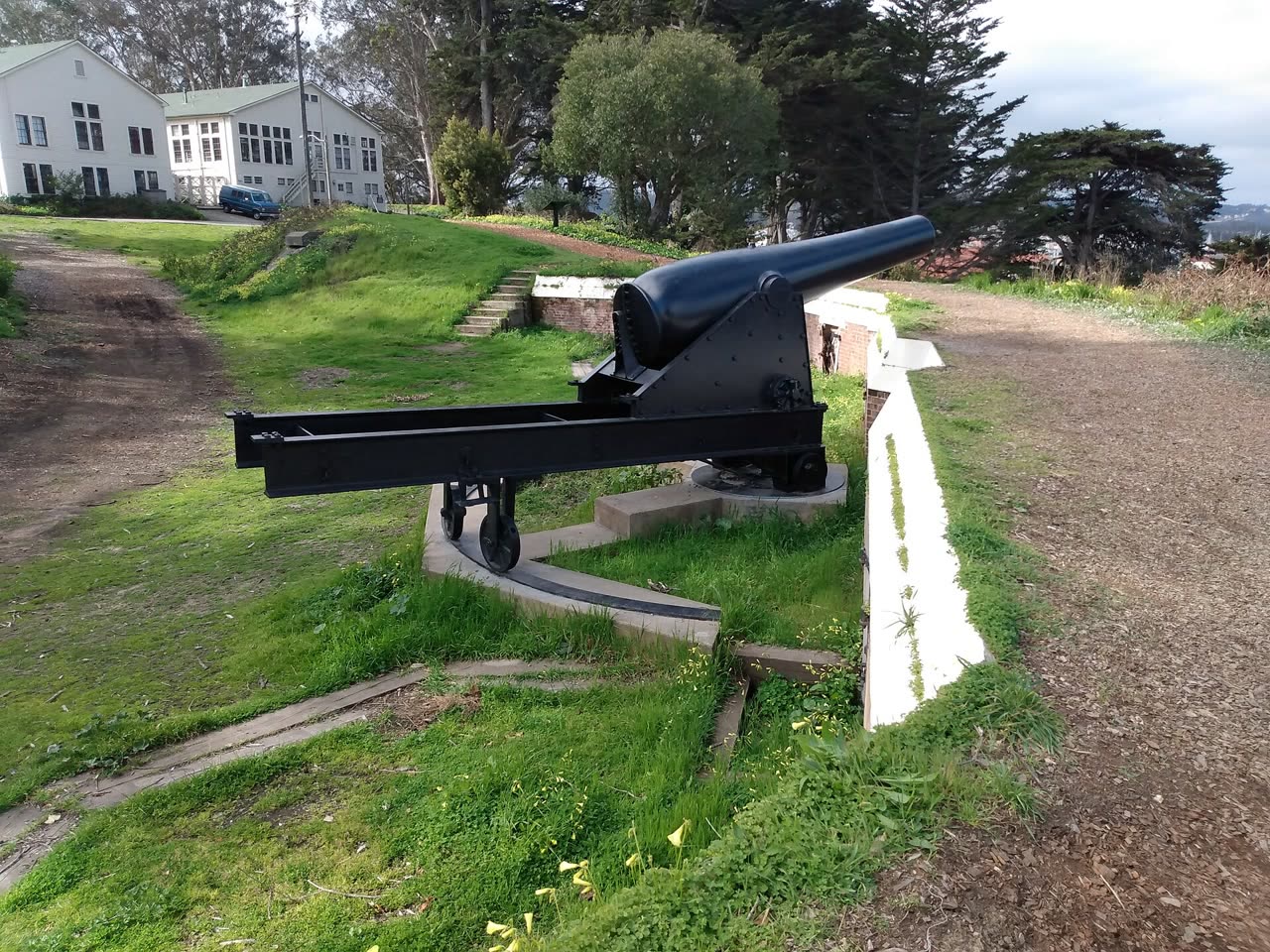 A restored cannon at the Black Point Battery on the bluff at Fort Mason
