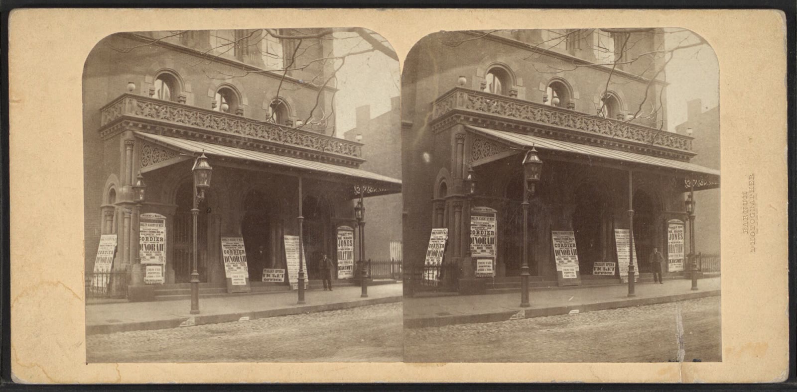 Nineteenth-century photograph of the original Academy of Music building on Montague Street, Brooklyn