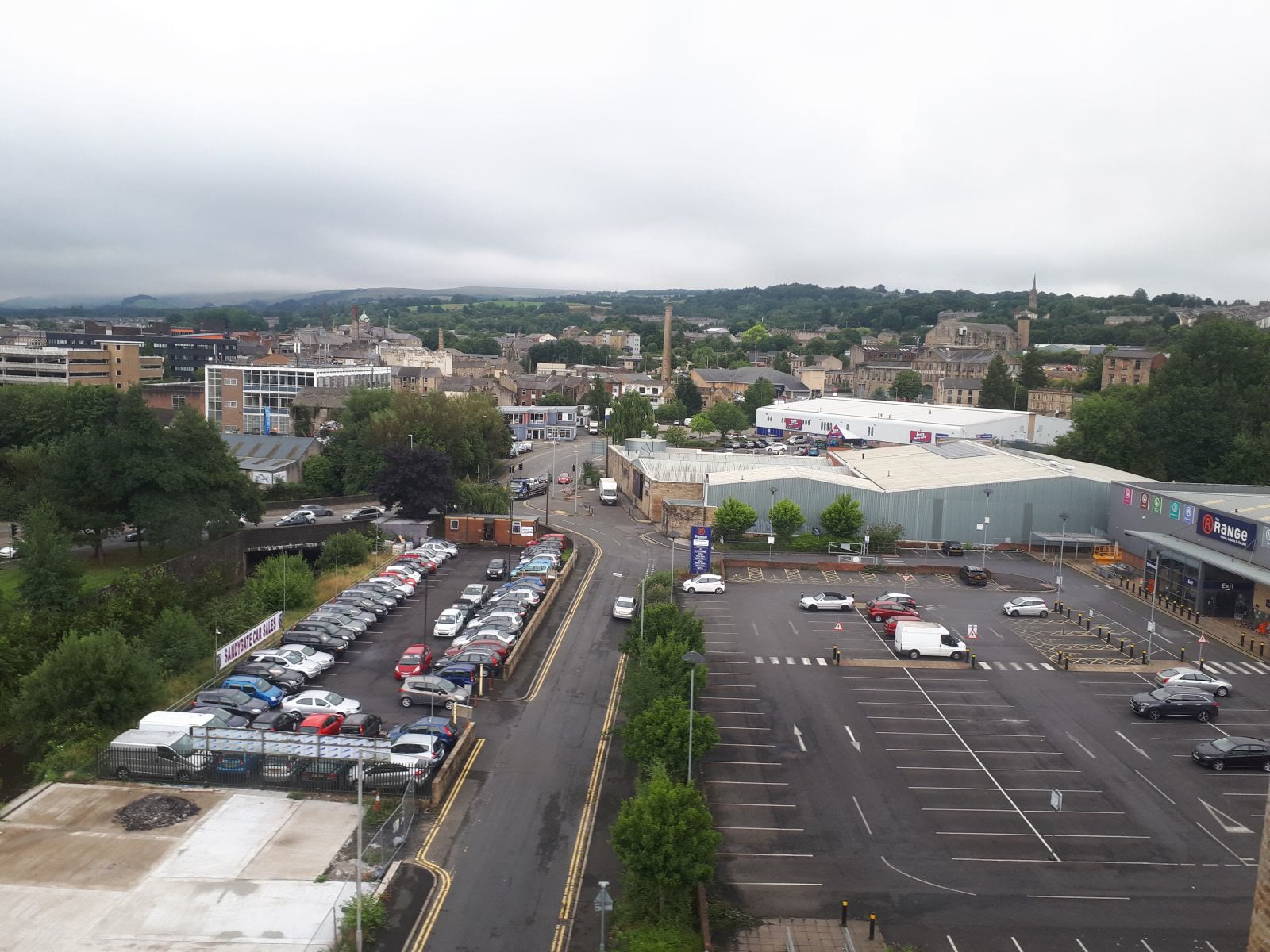 Burnley town centre in Lancashire seen from the railway viaduct in 2022