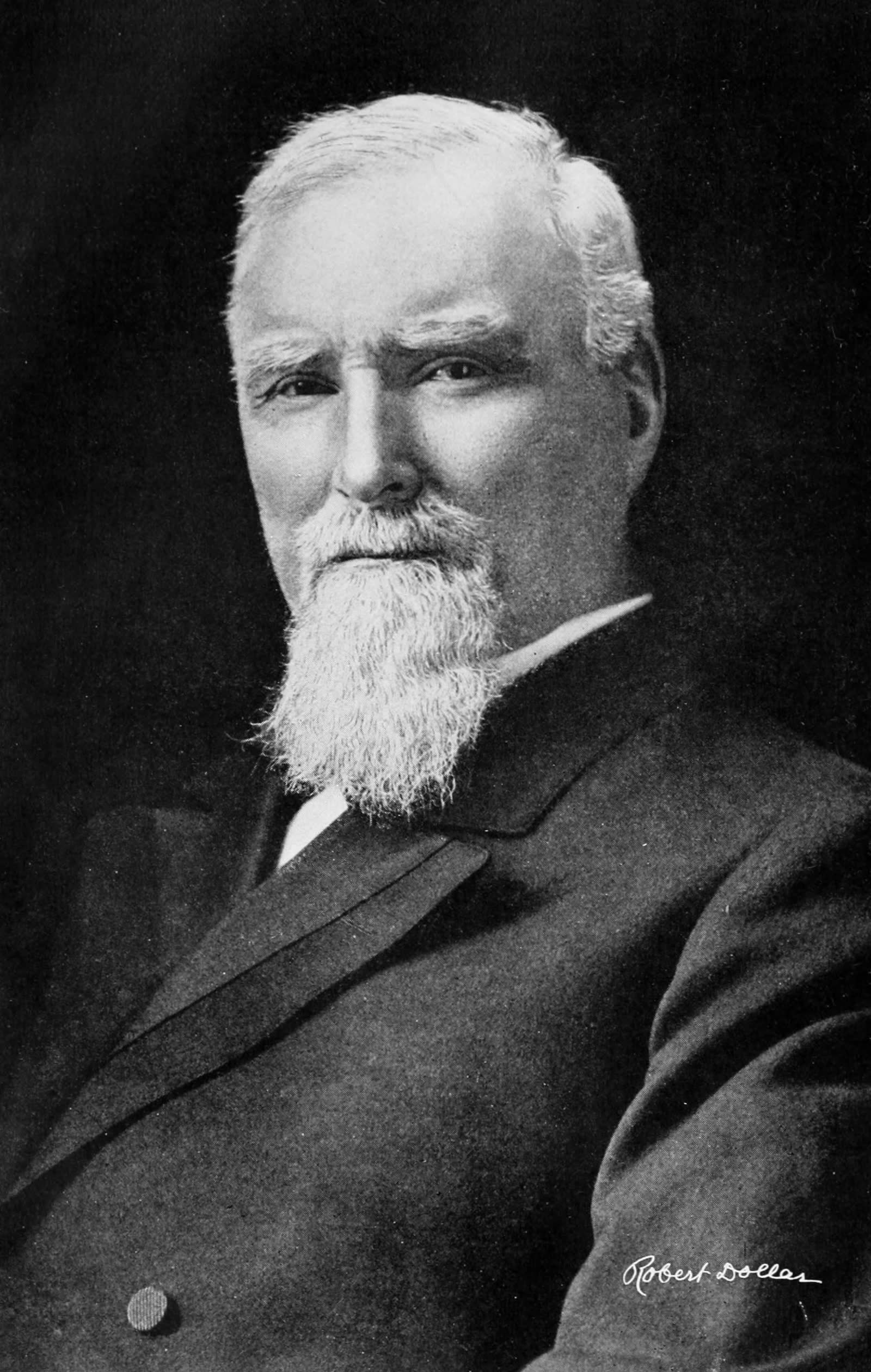Black and white portrait of Captain Robert Dollar, a bearded older man in a suit