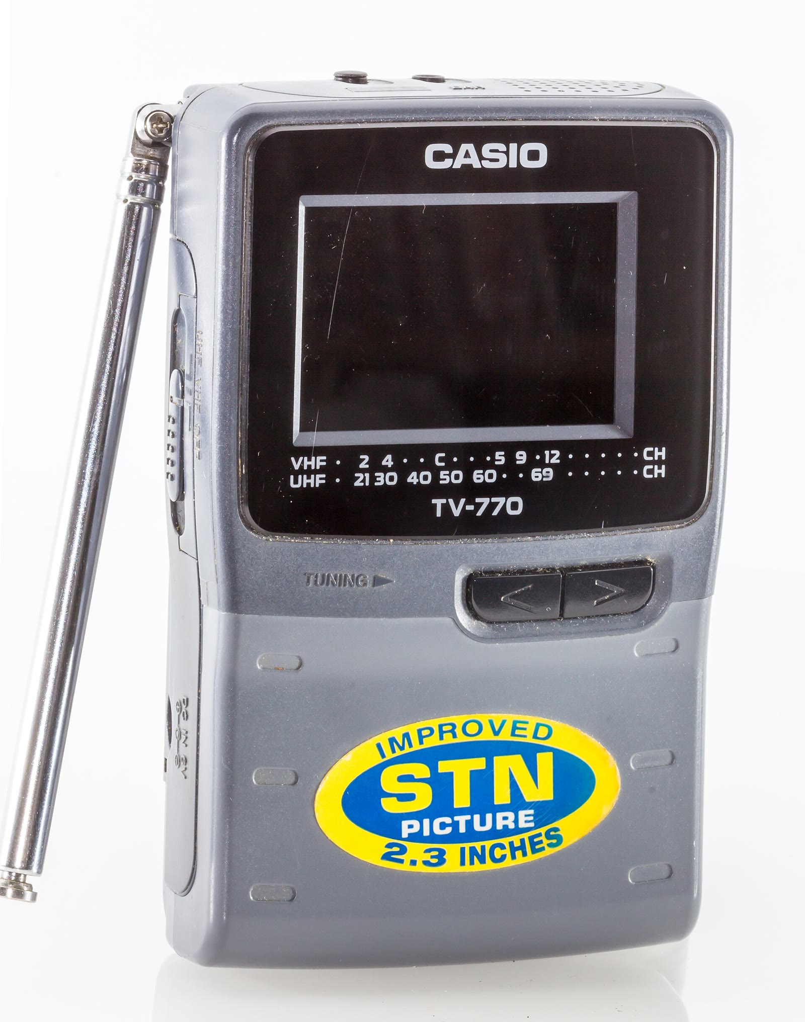 A Casio TV-770 pocket television with a small screen