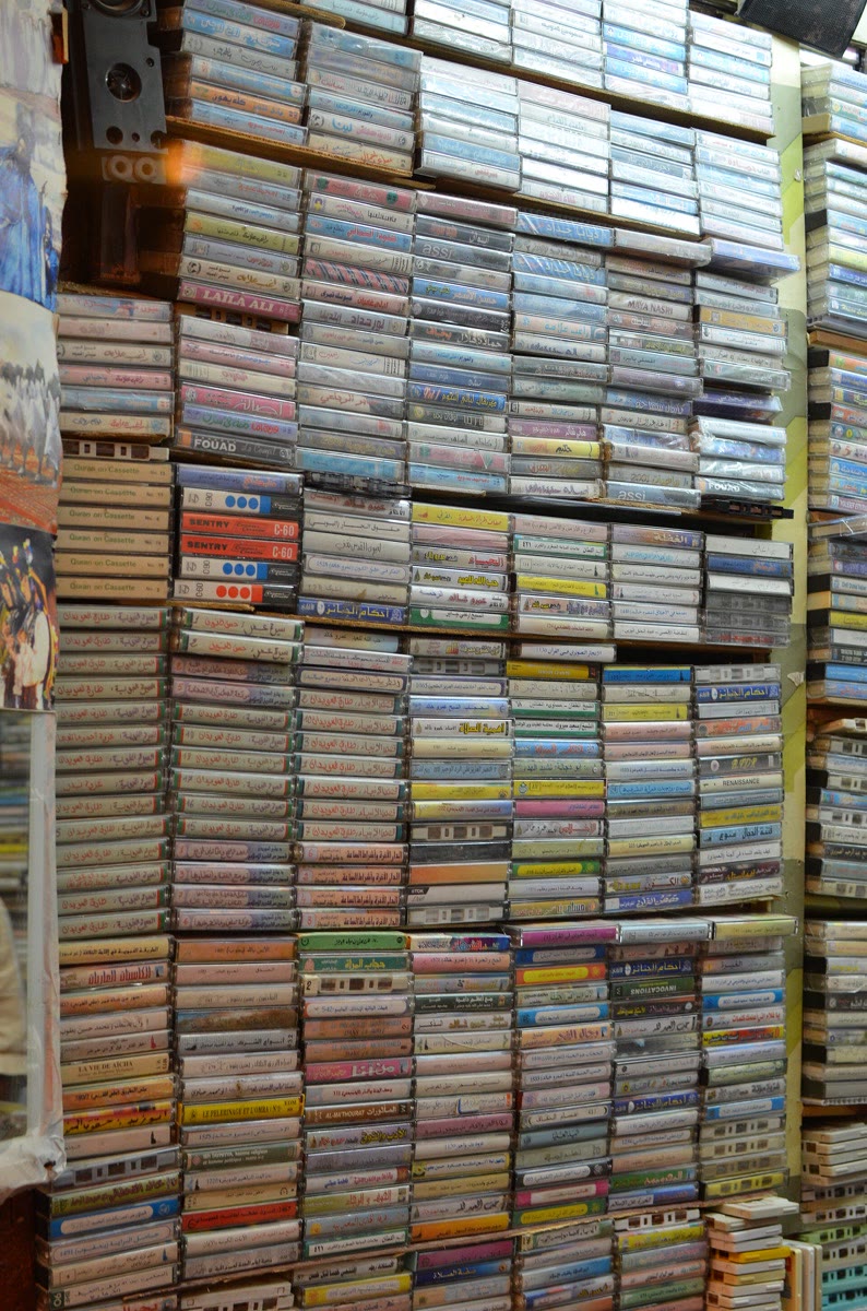 Rows of prerecorded cassette tapes displayed for sale in a shop in 2018