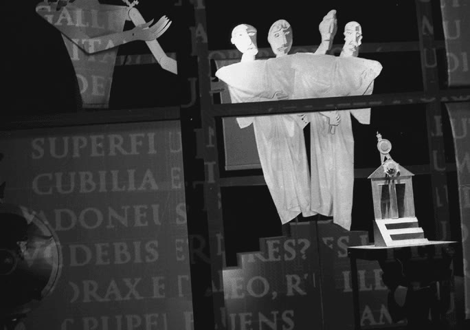 Archive photograph of Antenna Theater's production Caveat Emptor