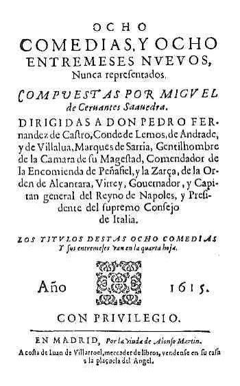 Printed title page of Cervantes's Ocho comedias y ocho entremeses, 1615