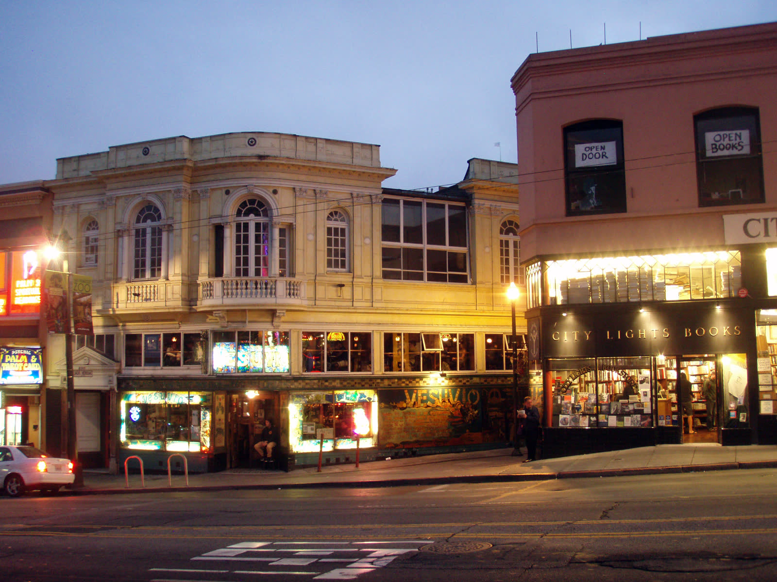 City Lights bookstore and Vesuvio bar on Columbus Avenue in San Francisco's North Beach