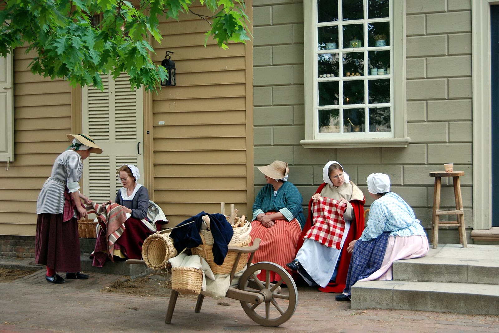 Women in eighteenth-century dress at Colonial Williamsburg, Virginia
