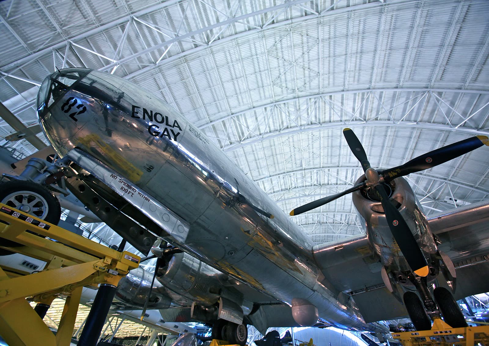 The assembled Enola Gay bomber on display at the Udvar-Hazy Center in 2009