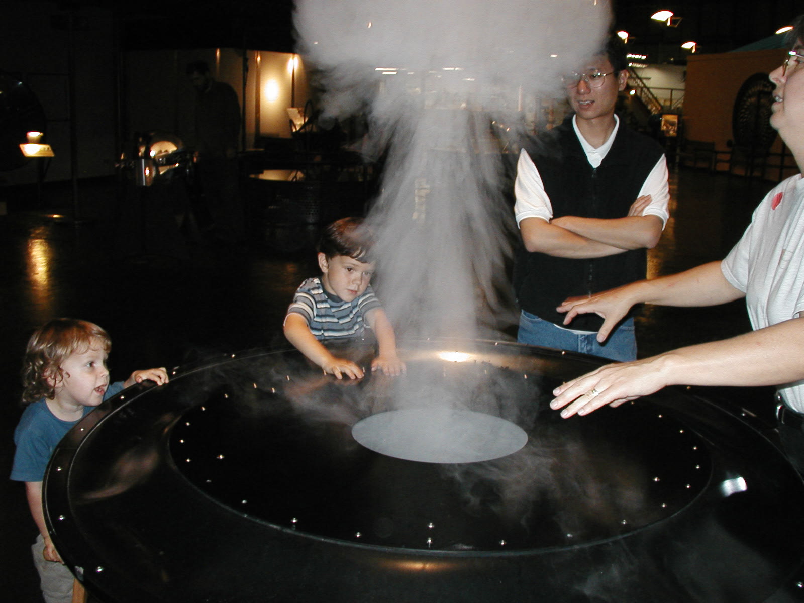 Smoke billowing from an exhibit at the Exploratorium in 2004