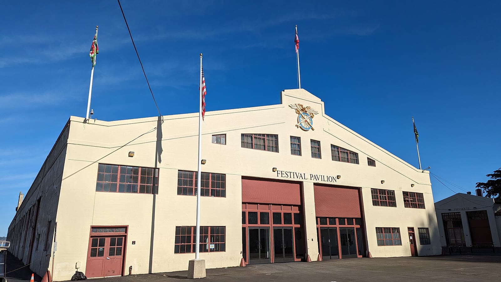 The Festival Pavilion, the long pier shed on Pier 3 at Fort Mason Center