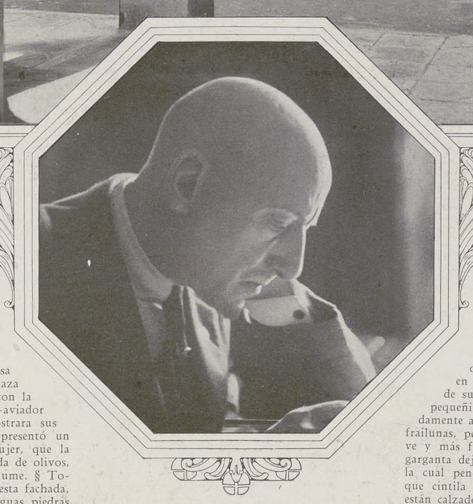 Black and white portrait of the poet Gabriele d'Annunzio, published in 1928
