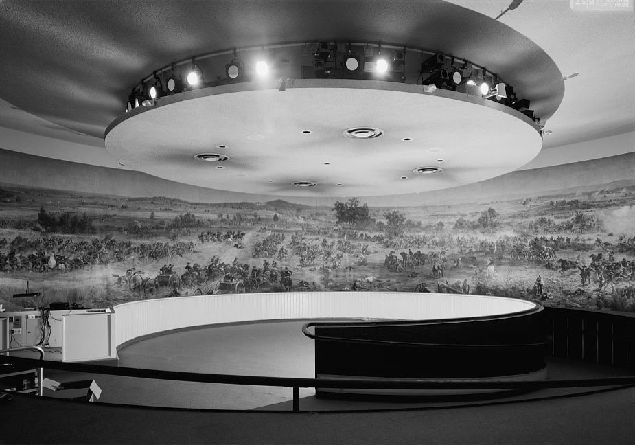 Interior view of the circular Gettysburg Cyclorama painting by Paul Philippoteaux, seen inside Richard Neutra's Cyclorama Building