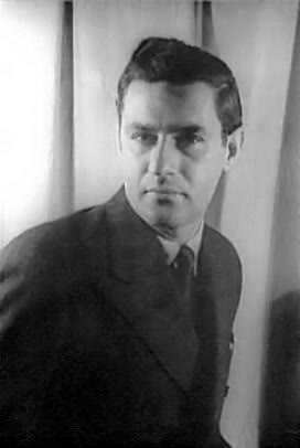 Black and white portrait photograph of the young composer Gian Carlo Menotti