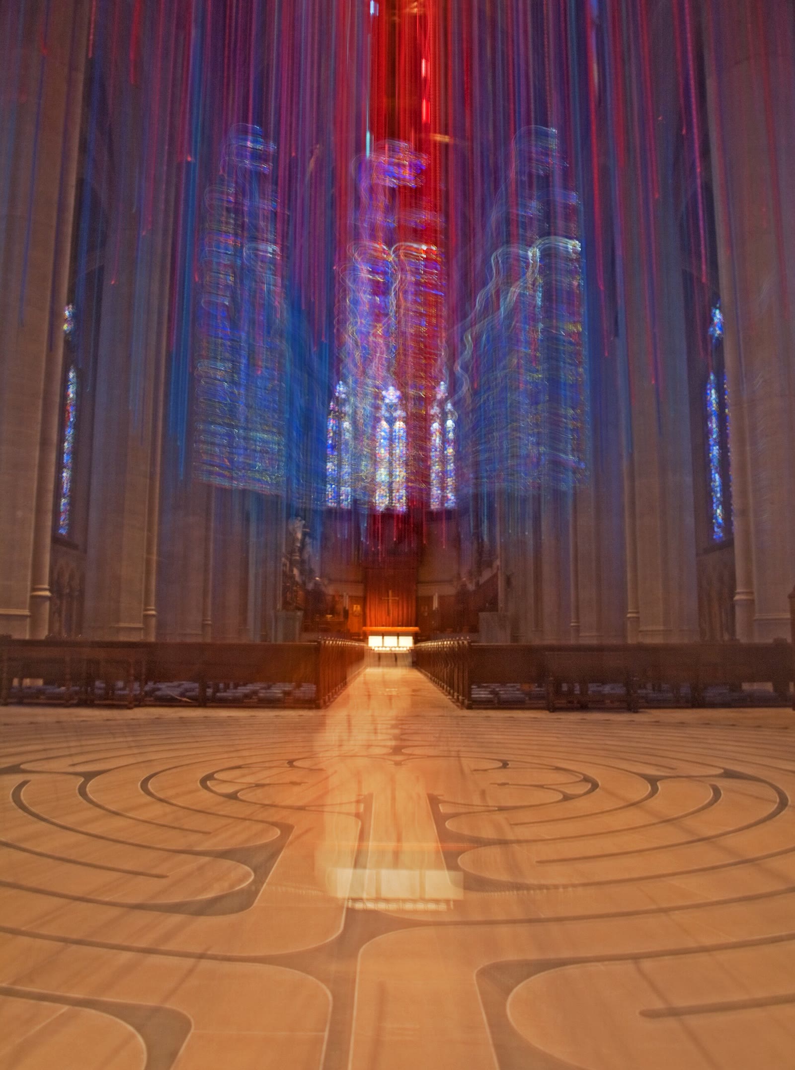 The labyrinth set into the floor inside Grace Cathedral, San Francisco, in summer 2013