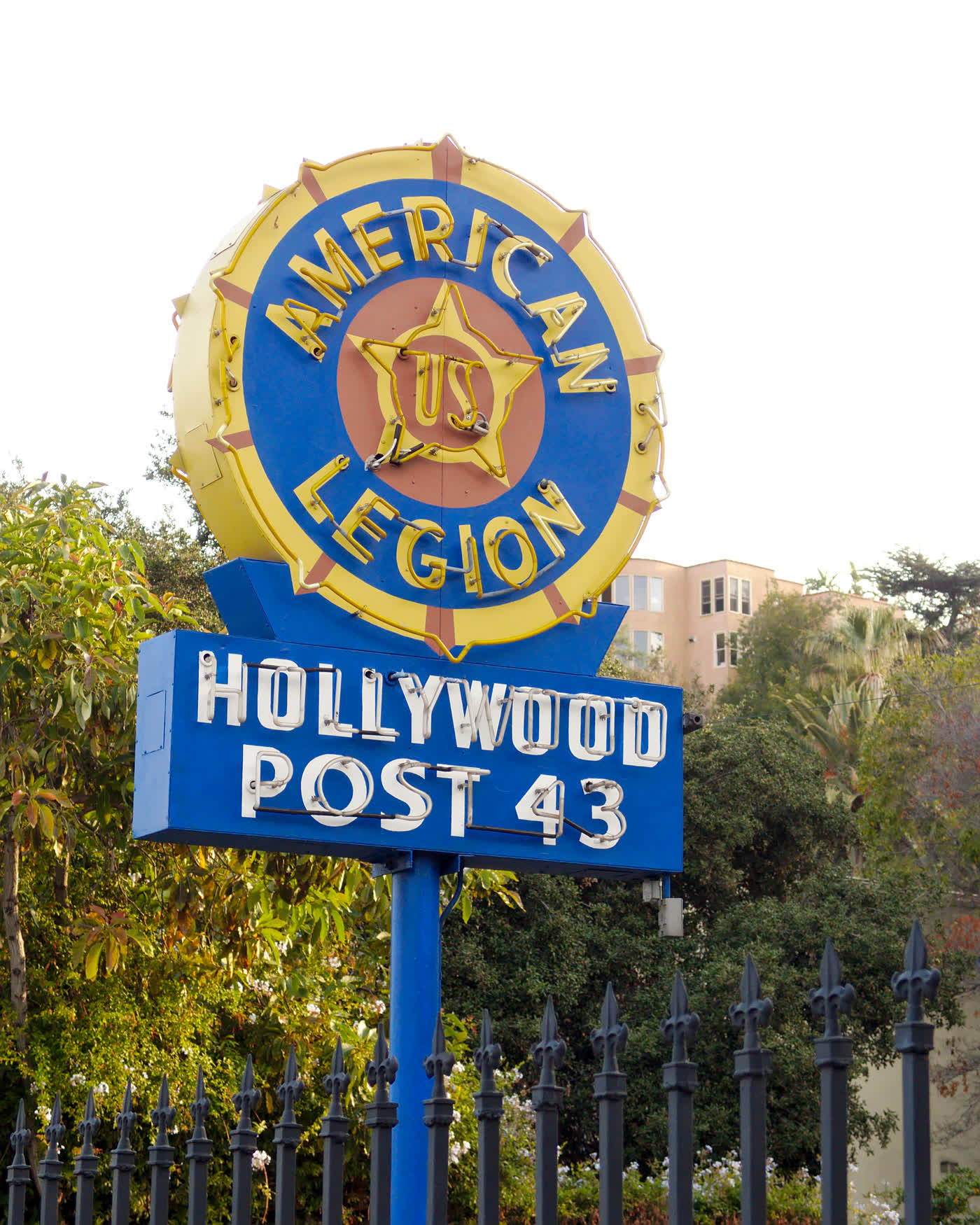 The neon sign of Hollywood American Legion Post 43 on North Highland Avenue