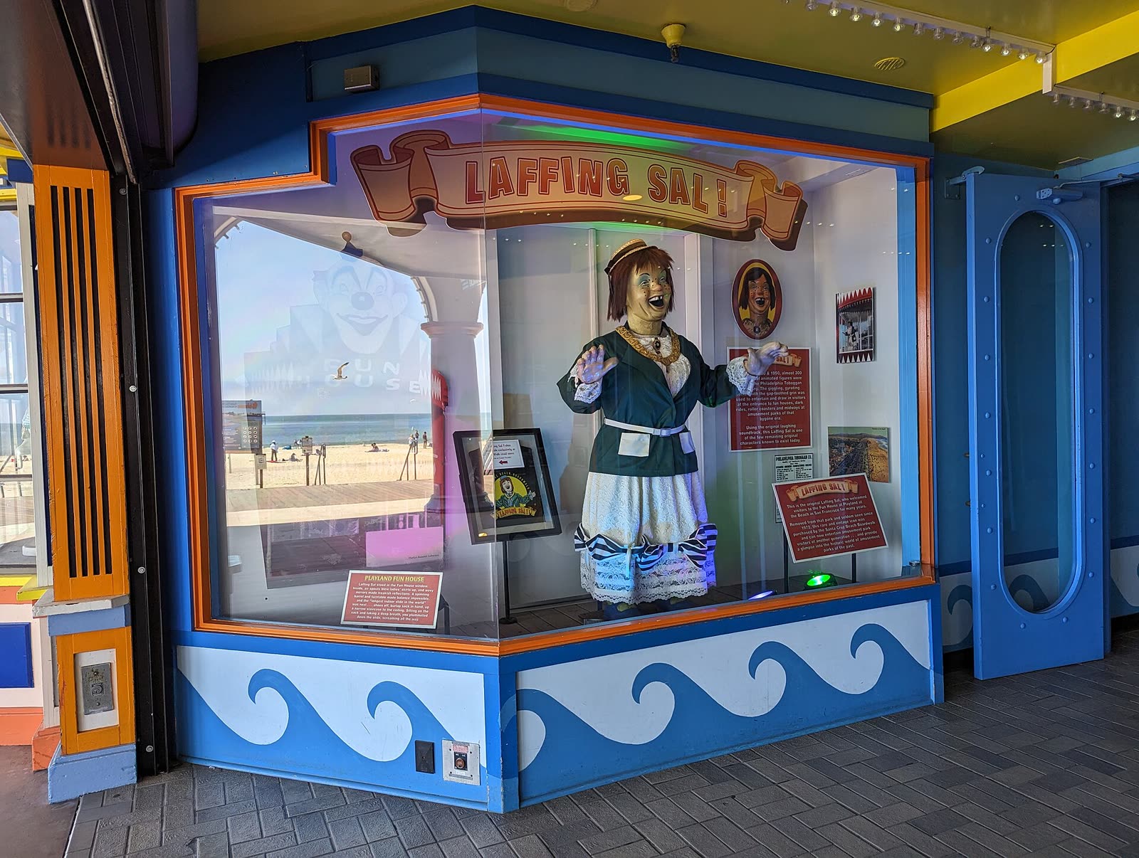 The Laffing Sal animated figure on display at the Santa Cruz Beach Boardwalk, 2023