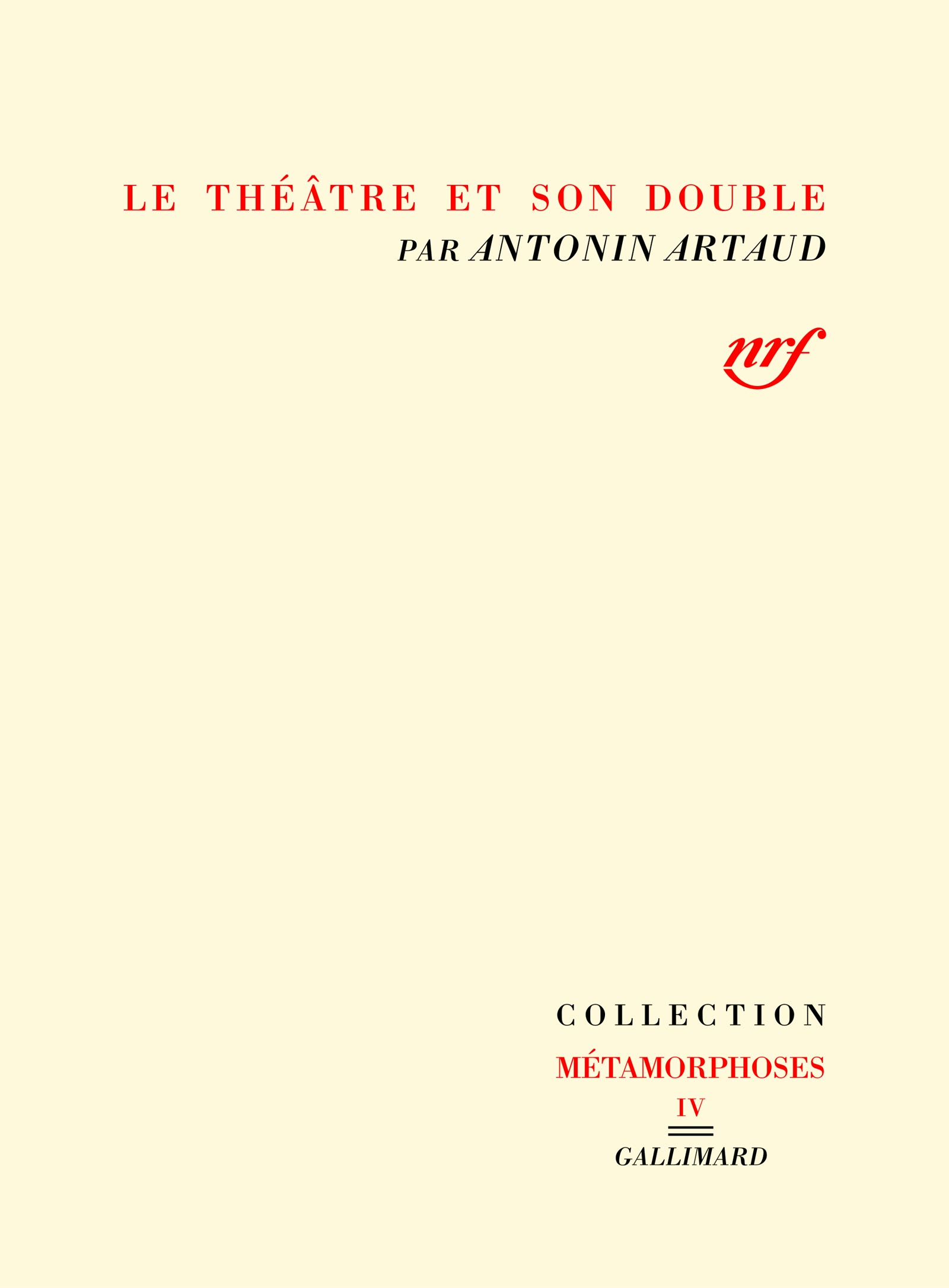Cover of the first edition of Antonin Artaud's Le Théâtre et son double, 1938