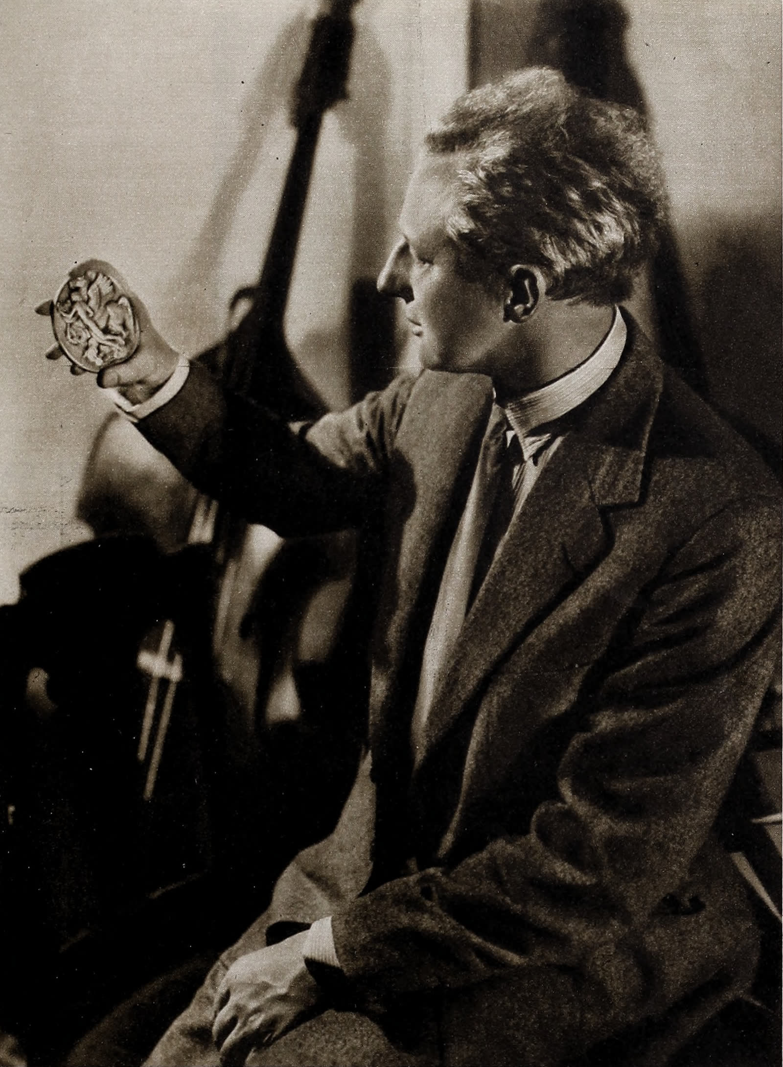 Black and white portrait photograph of the conductor Leopold Stokowski, taken by 1932