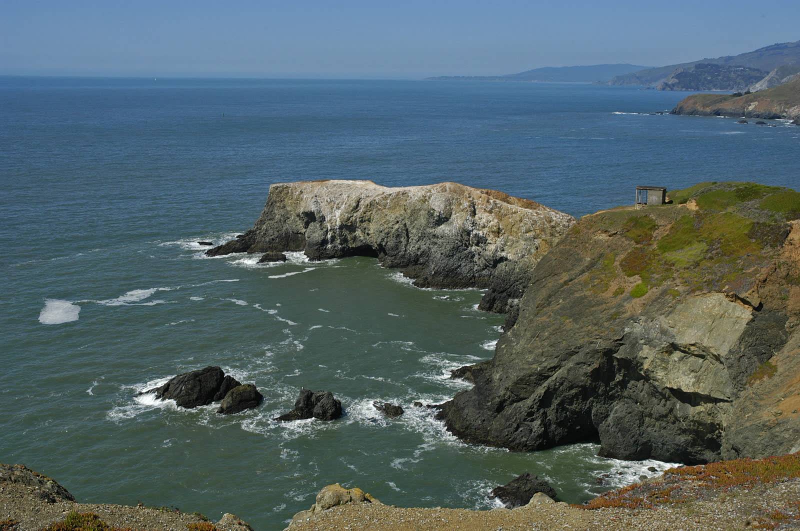 Coastal cliffs near Fort Barry in the Marin Headlands, across the Golden Gate from San Francisco