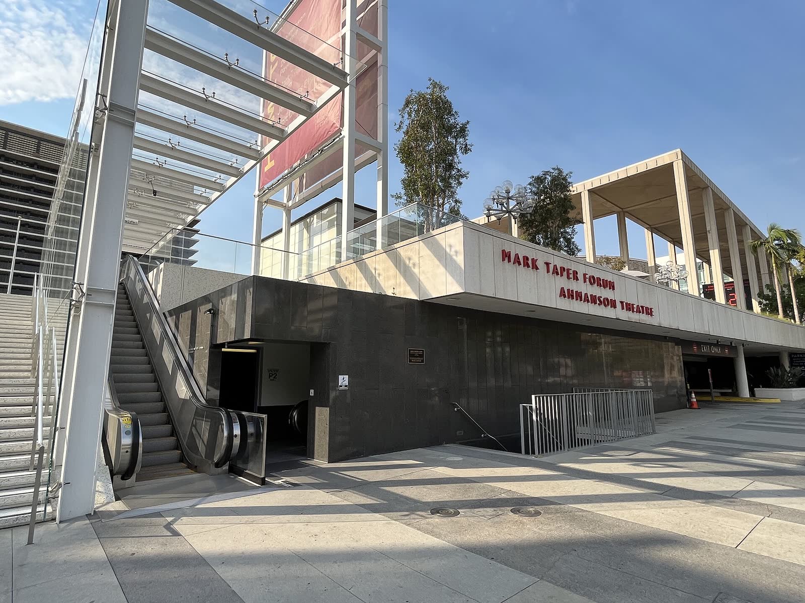 The round Mark Taper Forum building at the Music Center in downtown Los Angeles