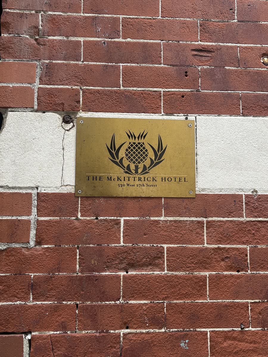 The plaque for the McKittrick Hotel on its West 27th Street building in New York