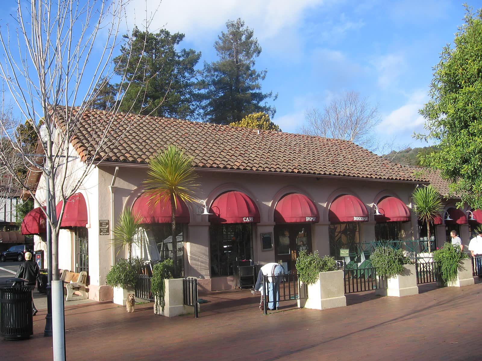 The old railroad depot building in downtown Mill Valley, now a bookstore and cafe