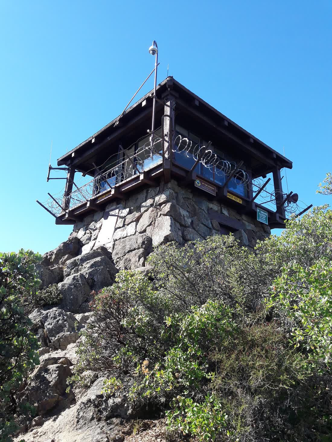 The fire lookout on the rocky high point at the summit of Mount Tamalpais
