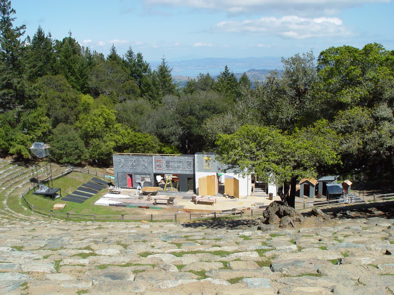 The Mountain Play stage set for the musical Annie in the stone amphitheater on Mount Tamalpais in 2003