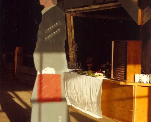 A second archive photograph from Antenna Theater's 1982 Moving Sculptures project