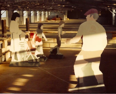 A third archive photograph from Antenna Theater's 1982 Moving Sculptures project