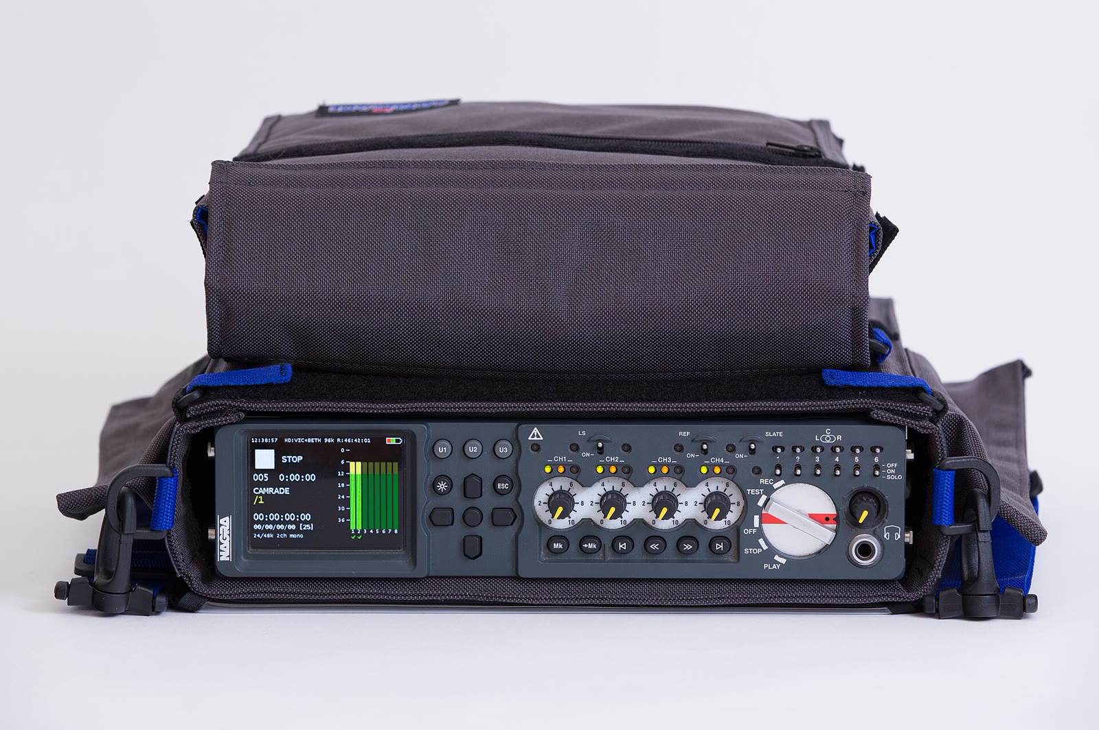 A Nagra VI digital field recorder seen close up