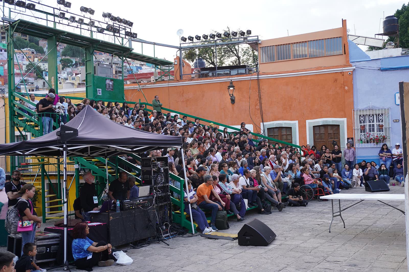 A crowd gathered for an outdoor event in Guanajuato during the 2025 Cervantino festival