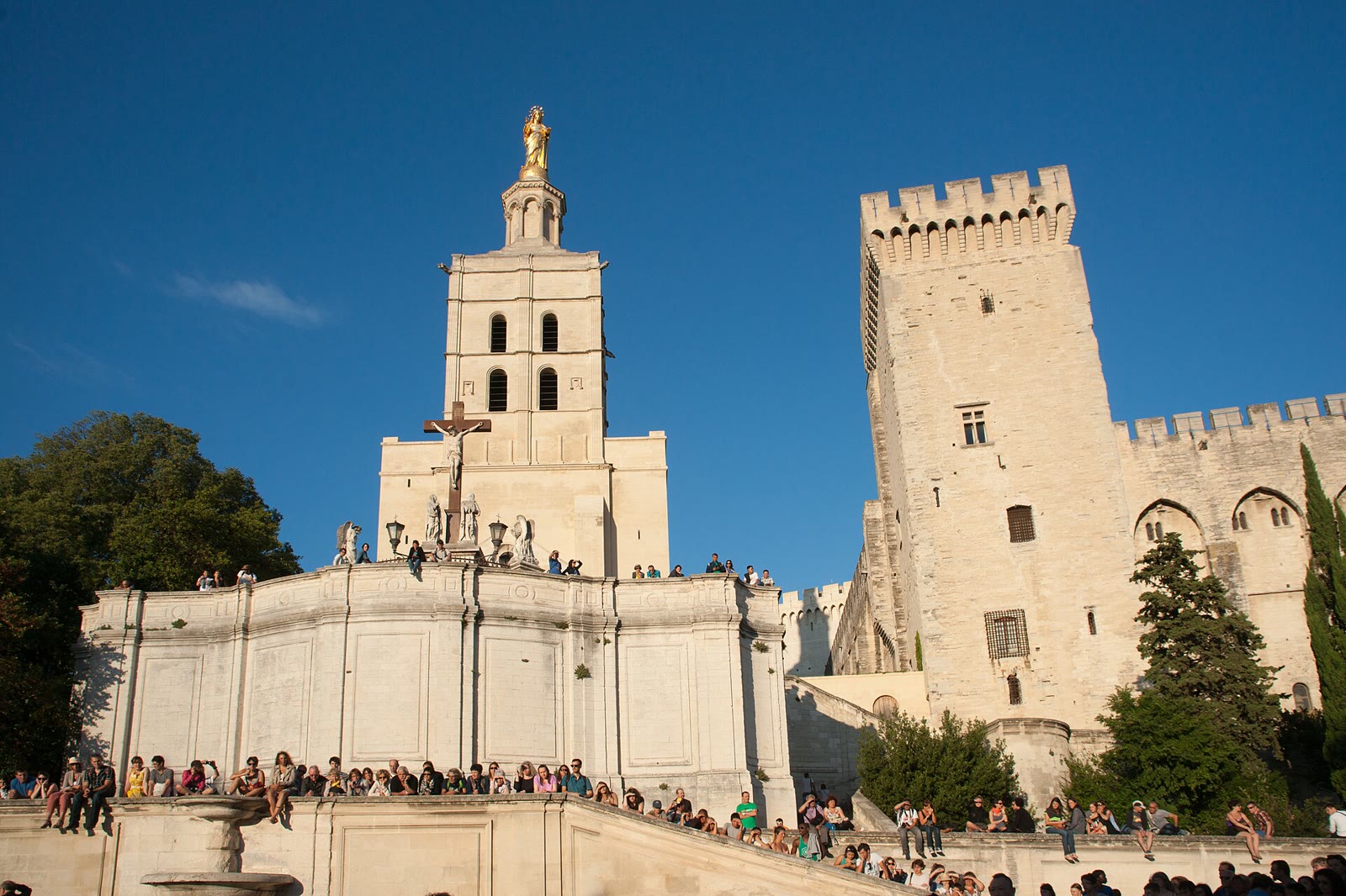 The Palais des Papes in Avignon in the evening during the 2014 theatre festival