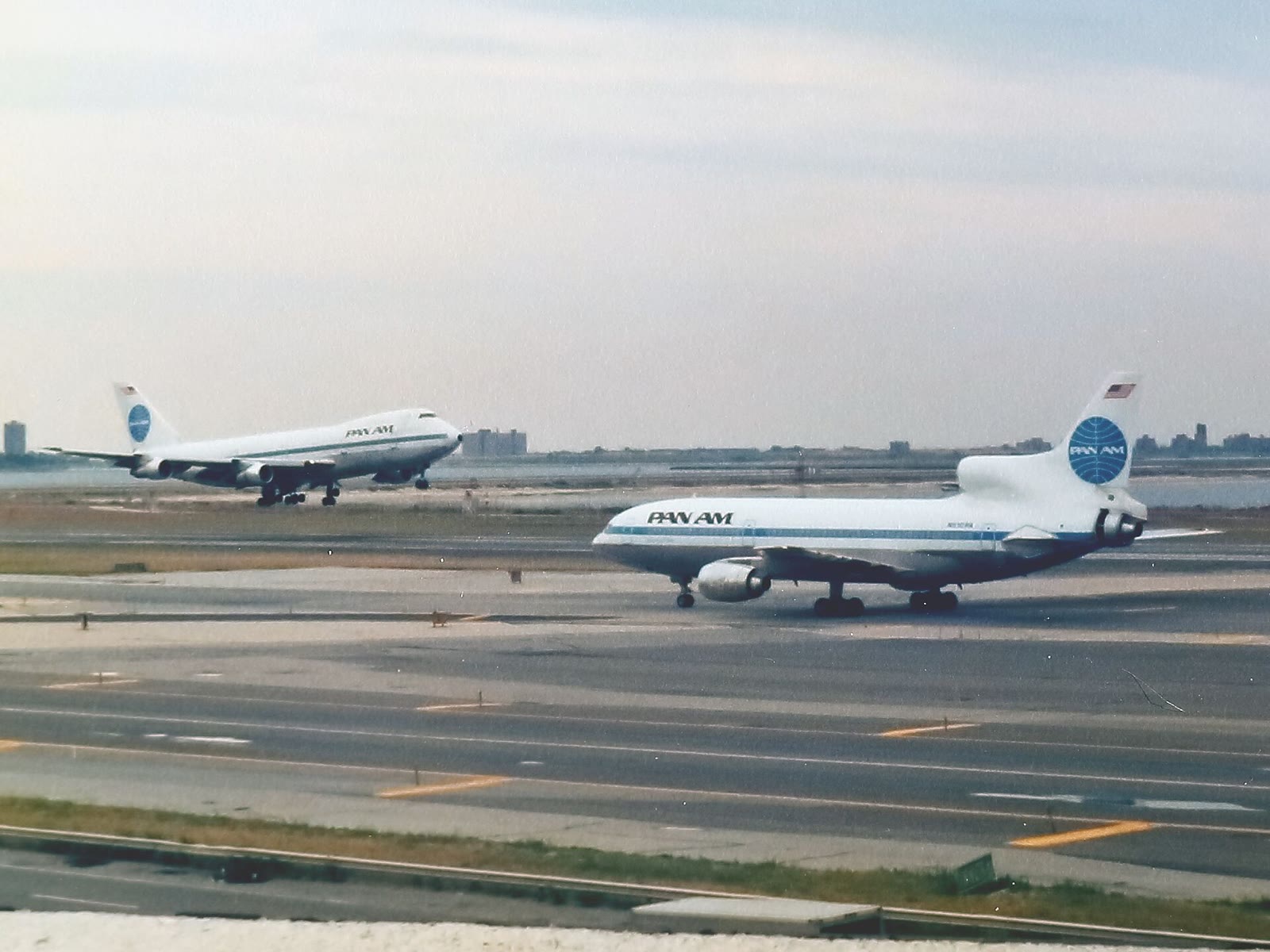 A Pan Am Boeing 747 and a Lockheed TriStar at New York's JFK airport in May 1981