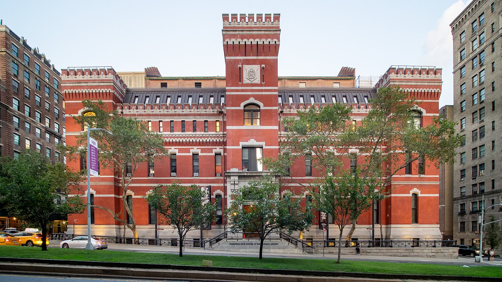 The brick front and tower of the Seventh Regiment Armory on Park Avenue, New York