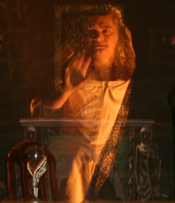 A ghostly figure produced by the Pepper's ghost illusion at the Scaresville event at Kentwell Hall