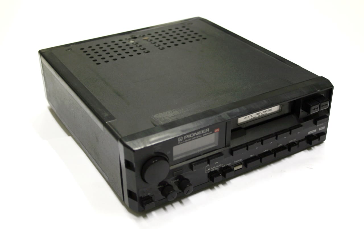 A Pioneer in-dash car cassette player made between 1975 and 1990, in a Milan museum collection
