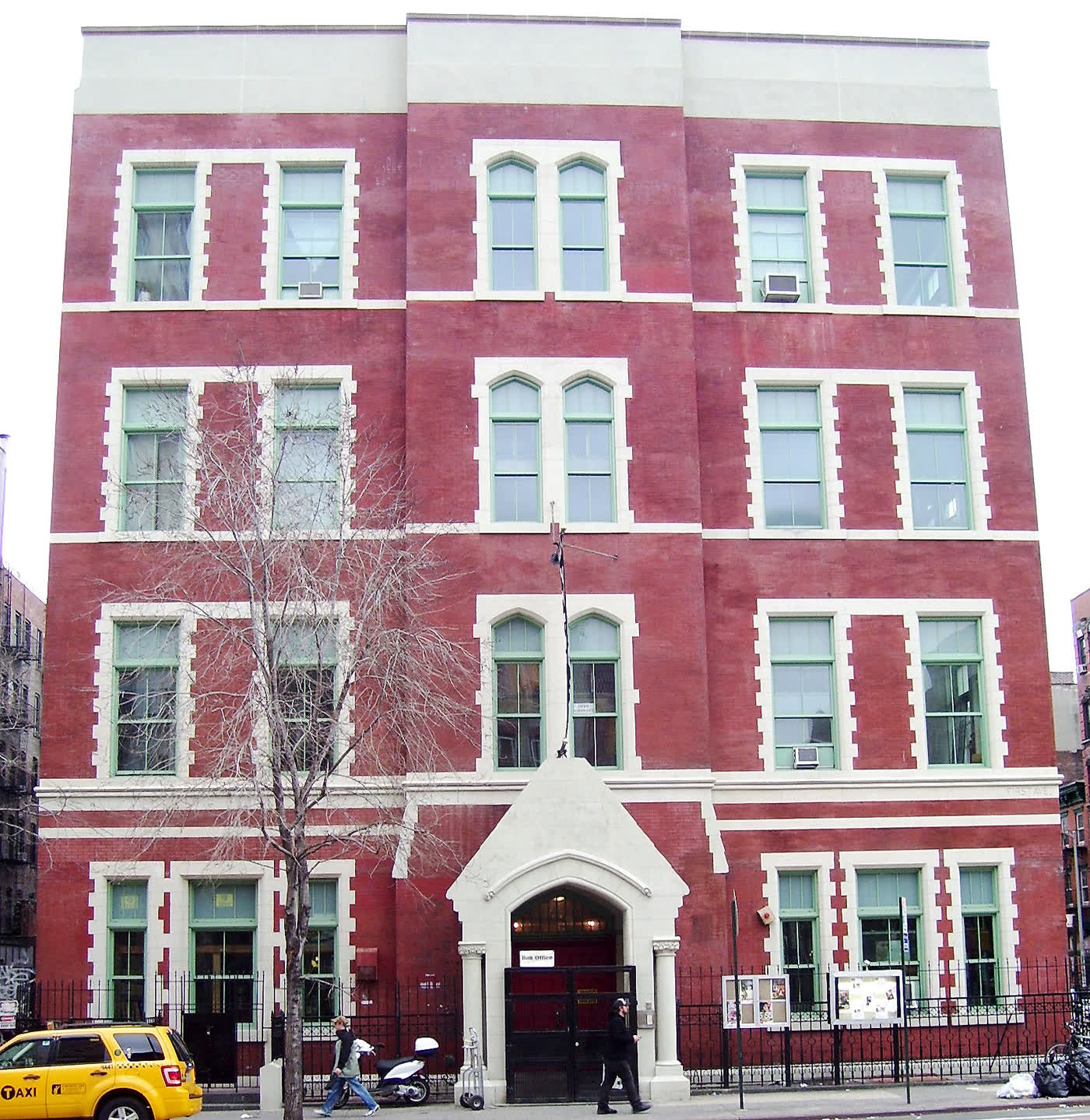 Front of the former public school building P.S. 122 on First Avenue in New York's East Village