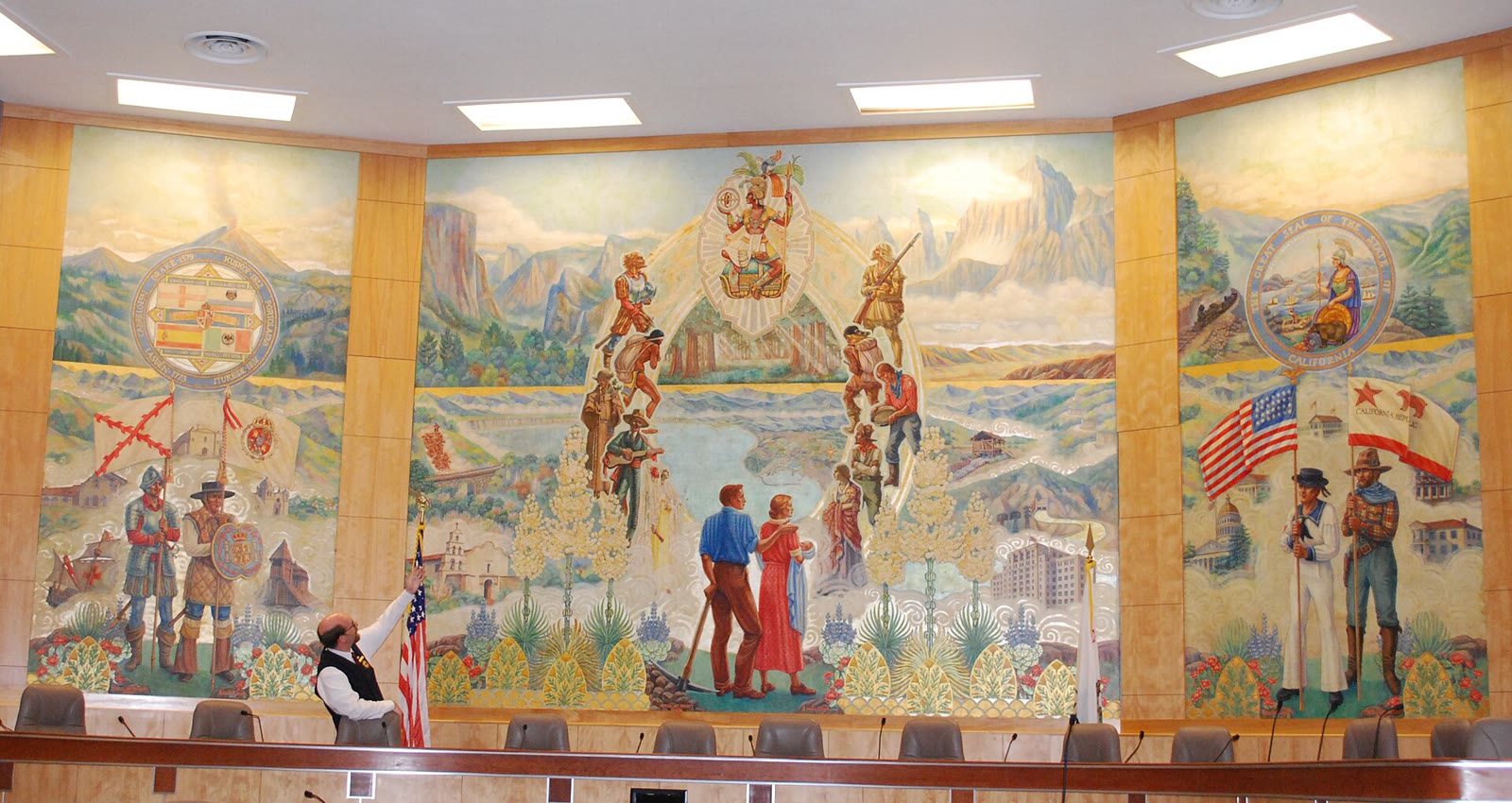 Lucile Lloyd's 1937 mural showing Queen Califia, in the California State Capitol in Sacramento