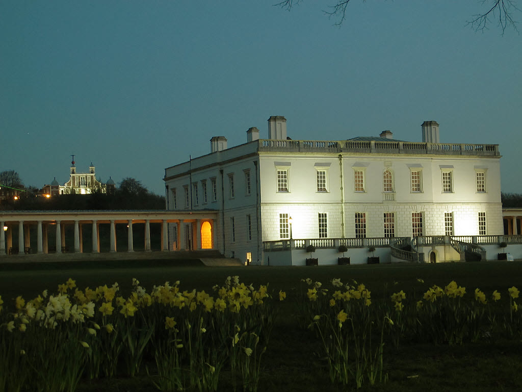The Queen's House at Greenwich, London, floodlit at night