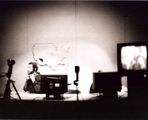 Archive photograph of a scene from Radio Interference, the 1987 Antenna Theater production