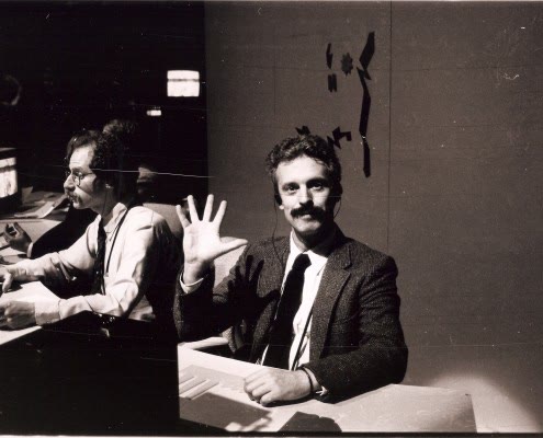 Archive photograph of a scene from Radio Interference, the Antenna Theater show its audience heard through headsets