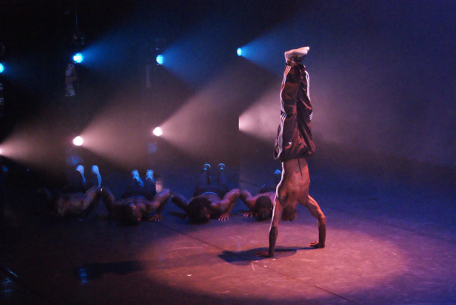 Dancers of Rennie Harris Puremovement performing on stage at the Teatro de la Ciudad in Puebla