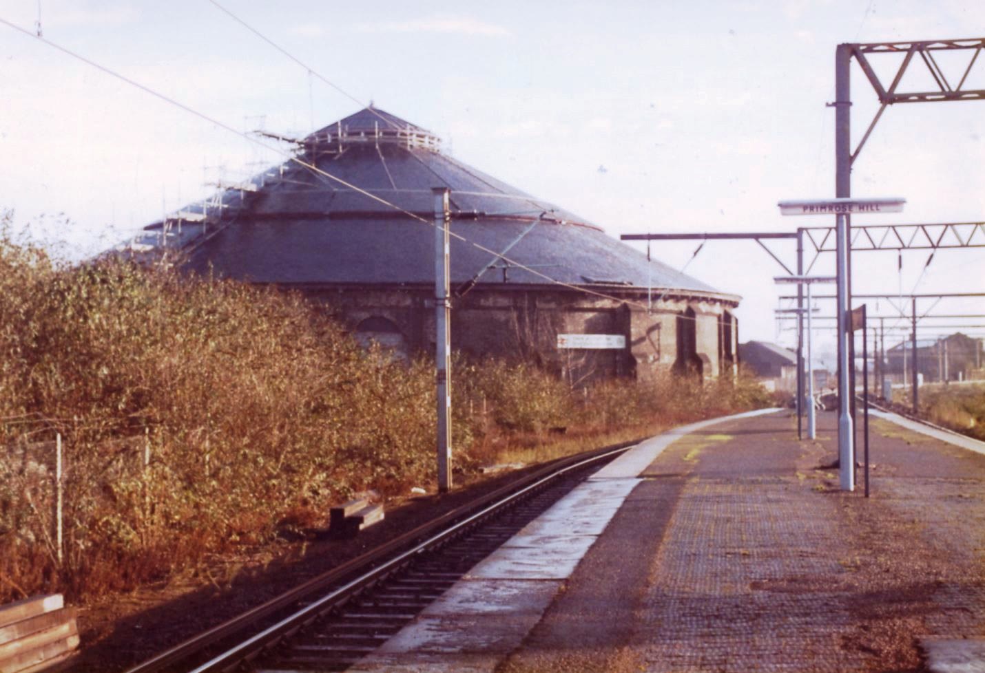 View from Primrose Hill toward the Roundhouse in Camden in December 1984
