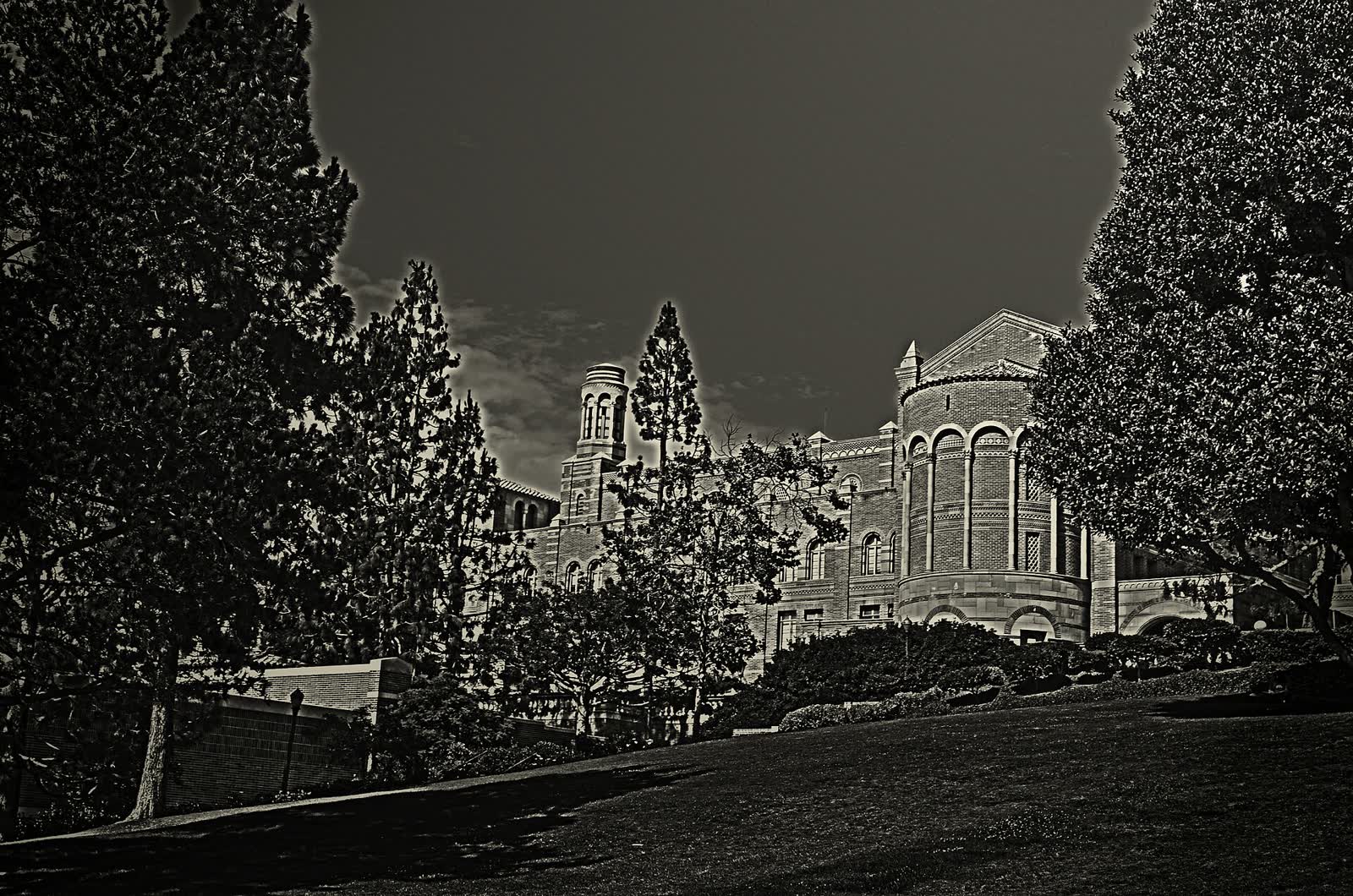 The brick side of Royce Hall on the UCLA campus in Los Angeles